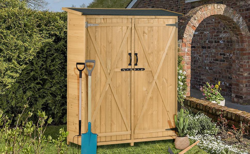 Outdoor 5.3ft Hx4.6ft L Wood Storage Shed Tool Organizer,Garden Shed, Storage Cabinet with Waterproof Asphalt Roof Natural - FurniFindUSA