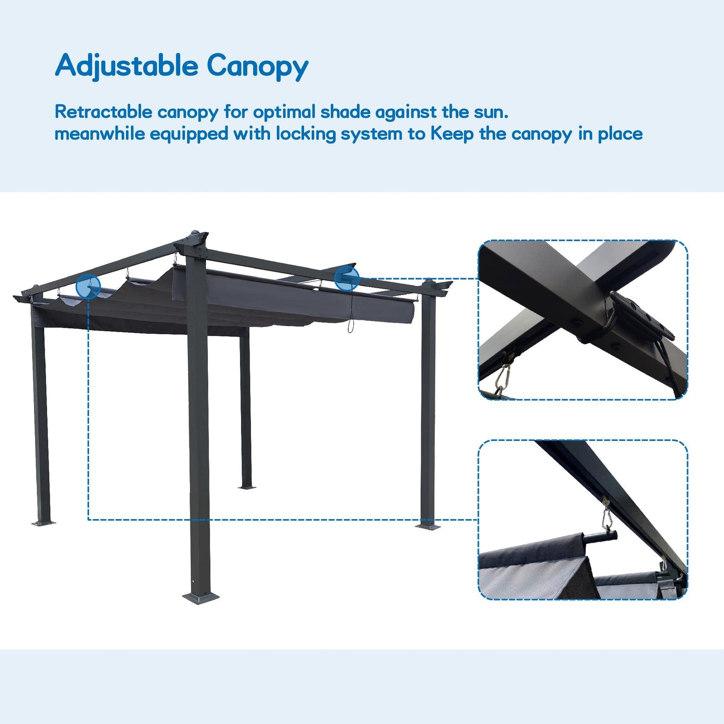 10x10 Ft Outdoor Patio Retractable Pergola With Canopy Sunshelter Pergola for Gardens,Terraces,Backyard,Gray - FurniFindUSA