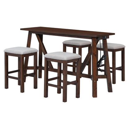 Modern 5-Piece Dining Table Set with Power Outlets Bar Kitchen Table Set - FurniFindUSA