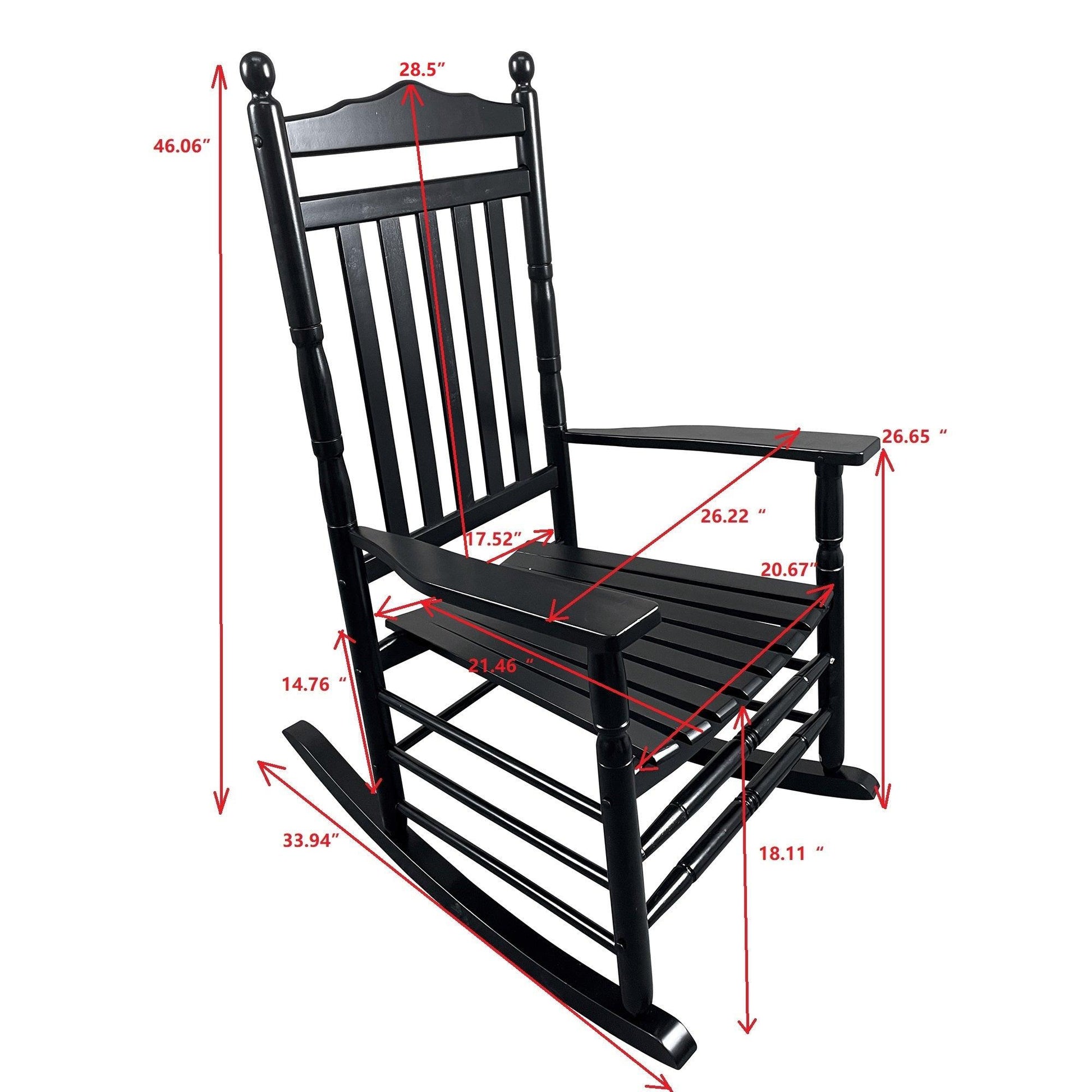 BALCONY PORCH ADULT ROCKING CHAIR-BLACK - FurniFindUSA