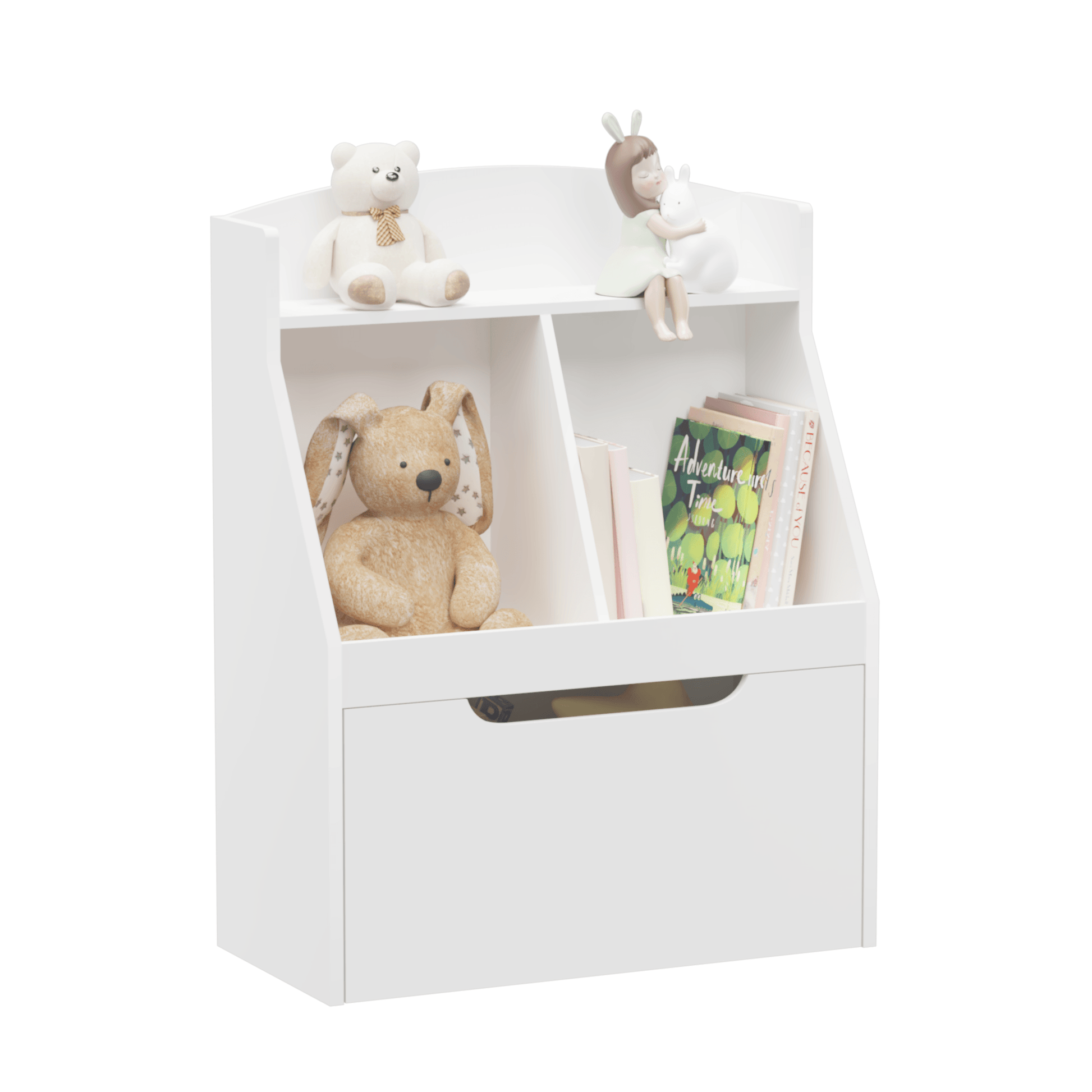 Kids Bookshelf with Drawer and Wheels Children's Book Display Wooden Bookcase White - FurniFindUSA