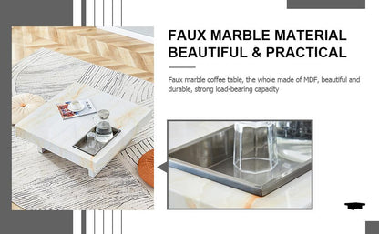 A modern and practical coffee table with imitation marble patterns made of MDF material - FurniFindUSA