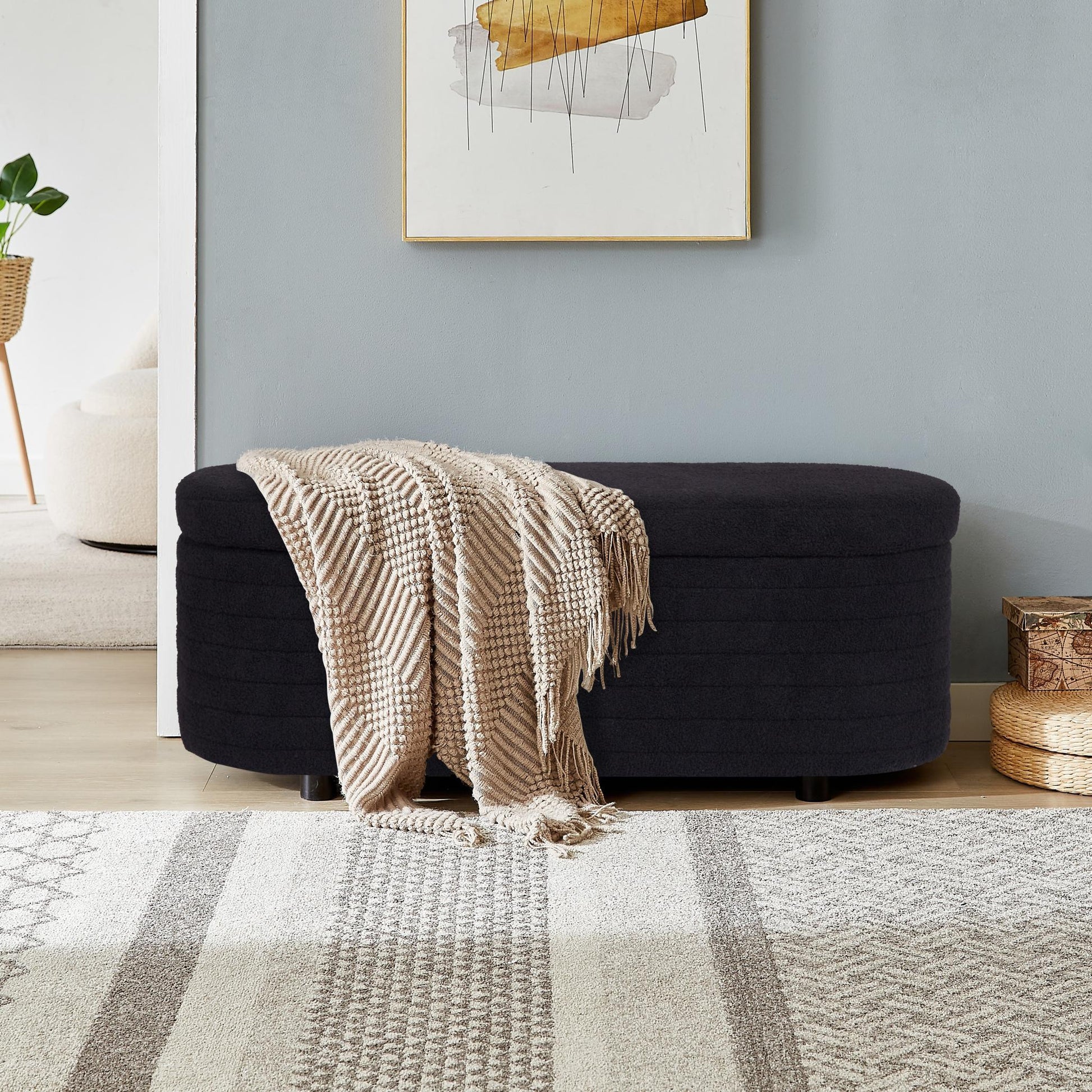 Multi-functional storage teddy fleece material sofa bench - FurniFindUSA