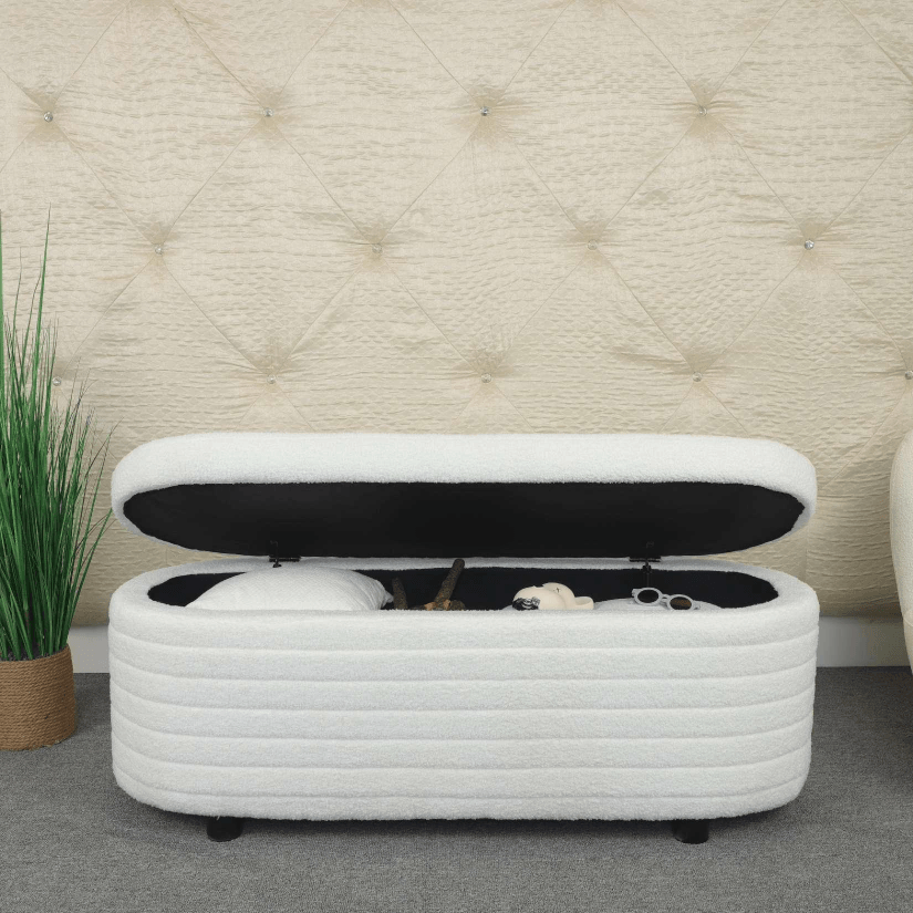 Teddy Storage Ottoman Bench for Bedroom End of Bed Stool with Safety Hinge for Living Room, Entryway - FurniFindUSA