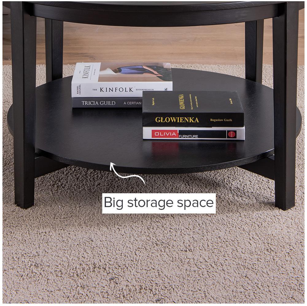 Modern Solid wood round coffee table with tempered glass top black color-36" - FurniFindUSA