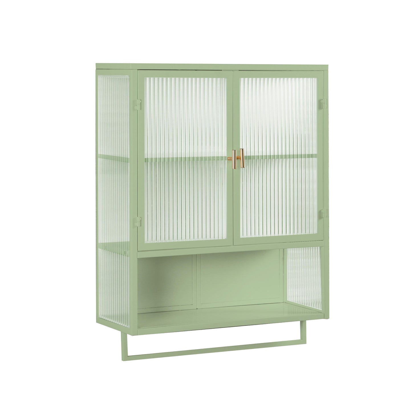 23.62"Glass Doors Modern Two-door Wall Cabinet with Featuring Two-tier Enclosed Storage Green - FurniFindUSA