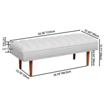 Channel Tufted Bench White Sherpa Upholstered End of Bed Benches with Wooden Legs (White) - FurniFindUSA