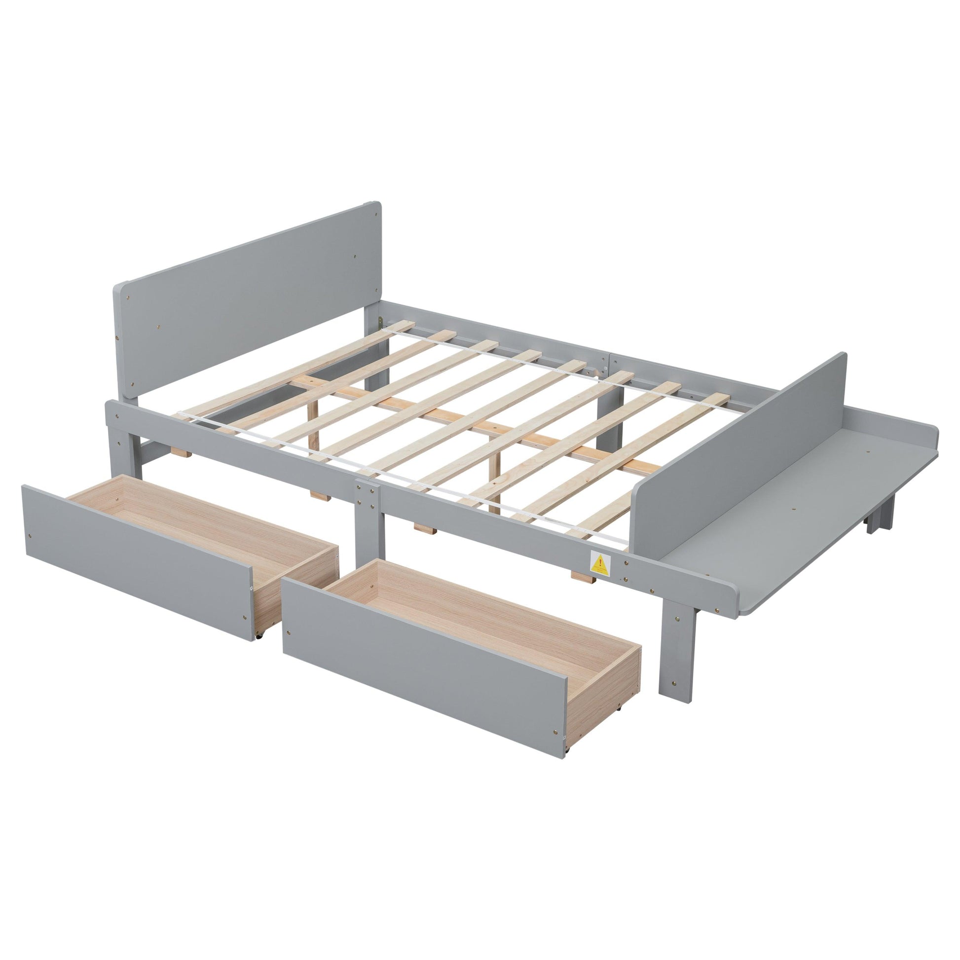 Full Bed with Footboard Bench 2 drawers Grey - FurniFindUSA