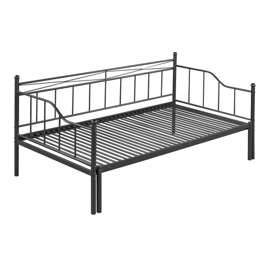 Twin Size Metal Daybed with Trundle Daybed with Slat No Box required Black - FurniFindUSA