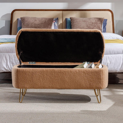 Camel Storage Ottoman Bench for End of Bed Gold Legs - FurniFindUSA