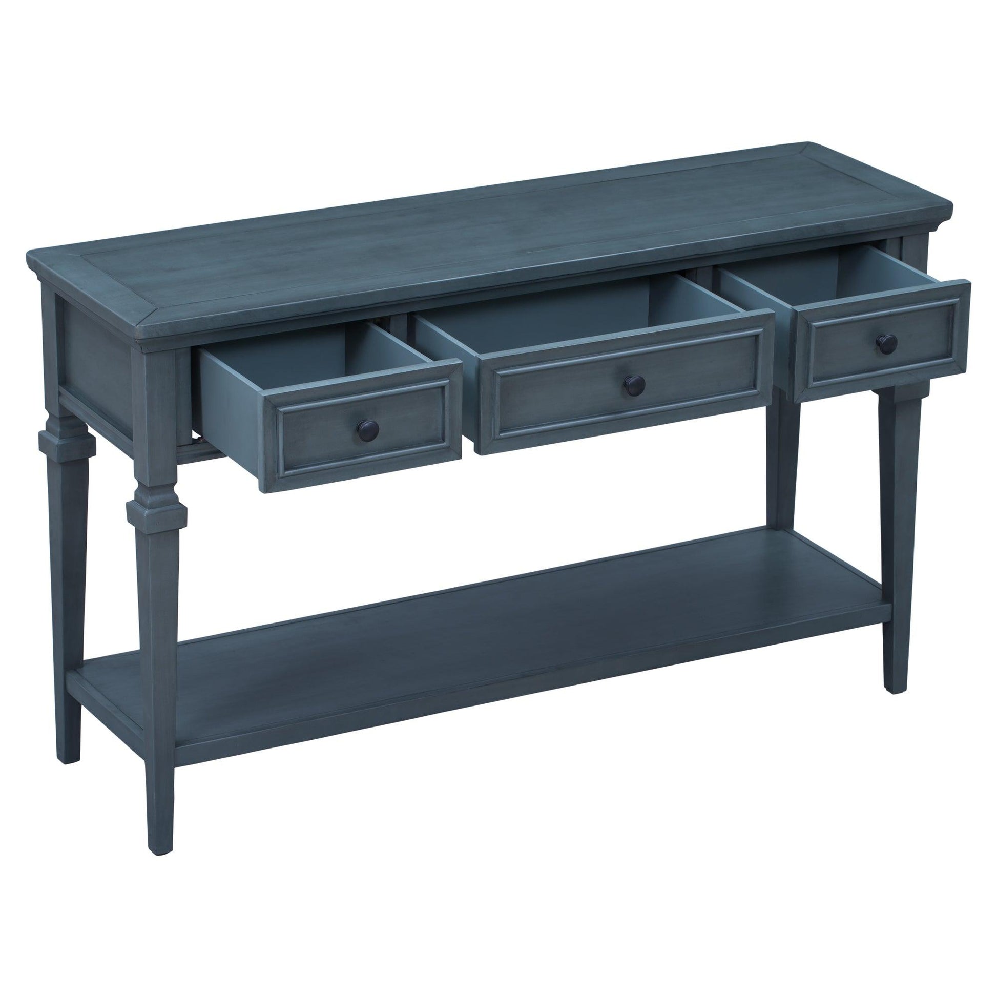 TREXM Classic Retro Style Console Table with Three Top Drawers and Open Style Bottom Shelf (Navy) - FurniFindUSA