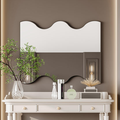 Wall Mirror 30x35 Inch Black Rectangular Mirror with 2 Wavy Sides Metal Framed Mirror Vanity Mirror Dressing Mirror - FurniFindUSA