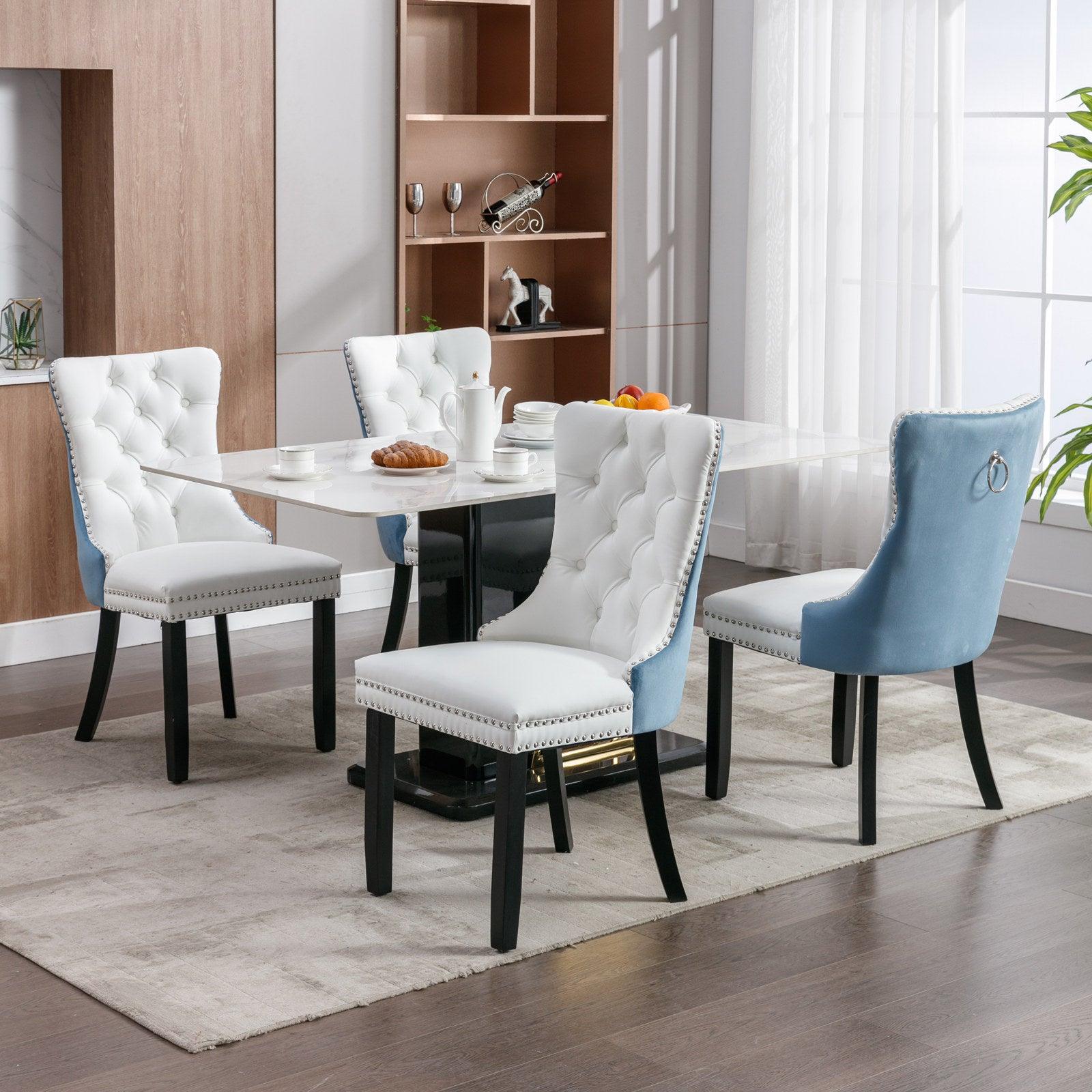 A&A Furniture Nikki Collection Modern High-end Tufted Solid Wood Contemporary PU 2-Pcs Set White+Light Blue - FurniFindUSA