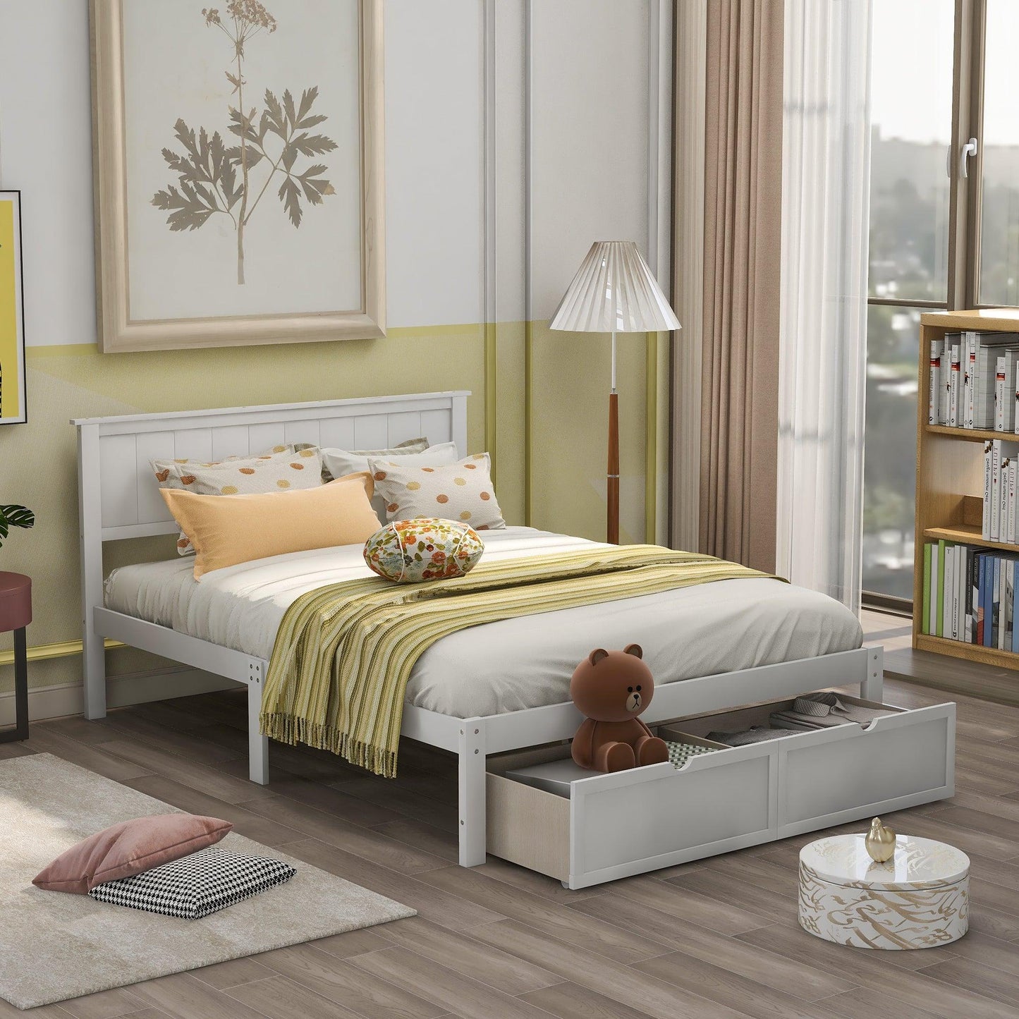 Full Size Platform Bed with Under-bed Drawers White - FurniFindUSA