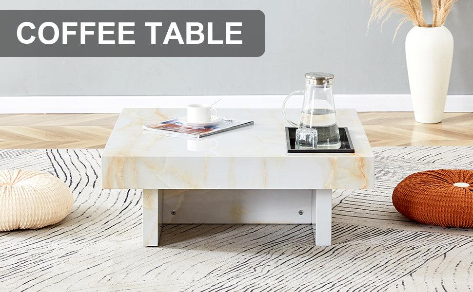 A modern and practical coffee table with imitation marble patterns made of MDF material - FurniFindUSA