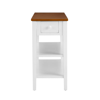 Narrow 2-tone End Table with USB Charging Ports for Small Space SOLID WOOD Table Legs White and Walnut 11.8"W*24"D*24.2"H - FurniFindUSA