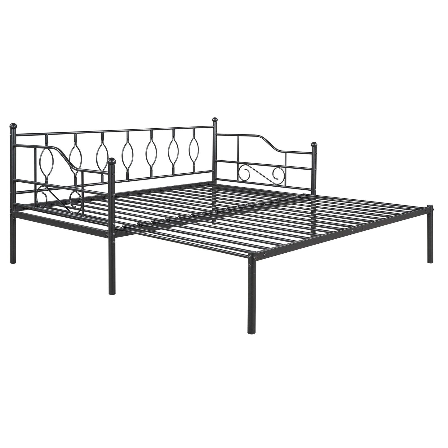 Twin Size Metal Daybed with Trundle Daybed with Slat Black - FurniFindUSA