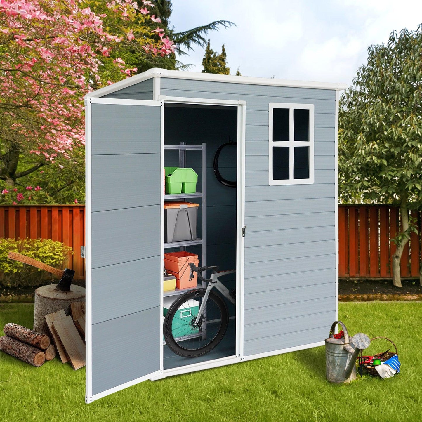 5x3ft Resin Outdoor Storage Shed Kit-Perfect to Store Patio Furniture Grey - FurniFindUSA