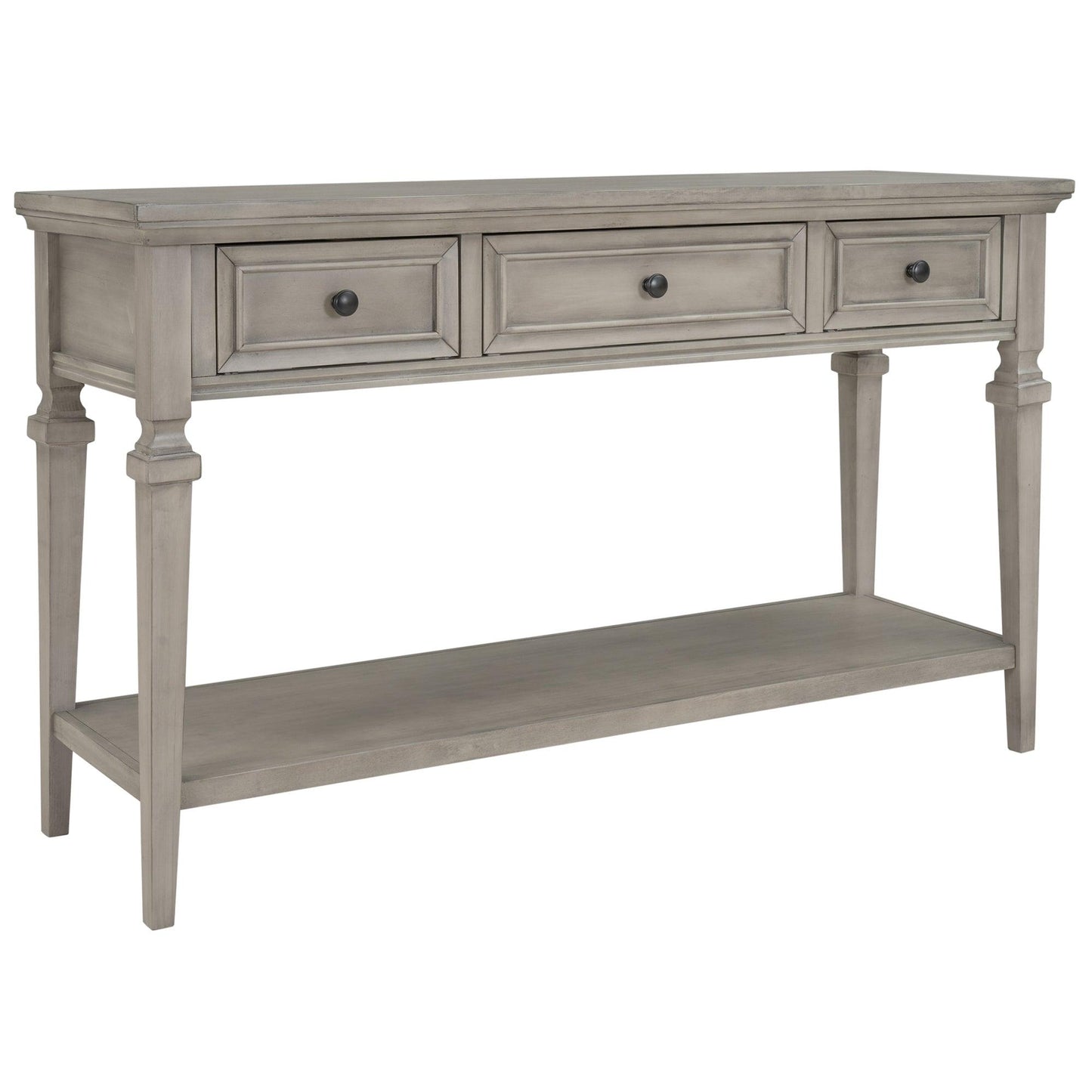 TREXM Classic Retro Style Console Table with Three Top Drawers and Open Style Bottom Shelf (Gray Wash) - FurniFindUSA