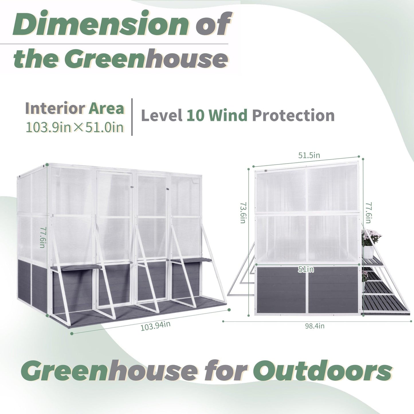 Greenhouse Wooden Lean to Greenhouses for Outdoors Heavy Duty Walk in Green House for Outside Winter - FurniFindUSA