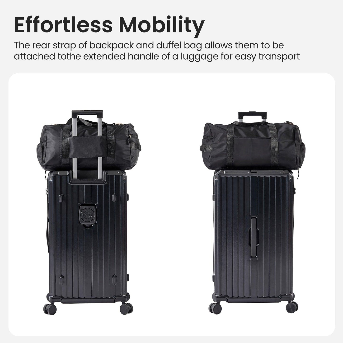 Luggage Set 4 pcs (20"/24"/29"/Travel Bag), PC+ABS Durable Lightweight Luggage with Collapsible Cup Holder TSA Lock, Black - FurniFindUSA