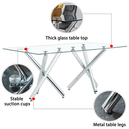 Large Modern Minimalist Rectangular Glass Dining Table for 6-8 - FurniFindUSA