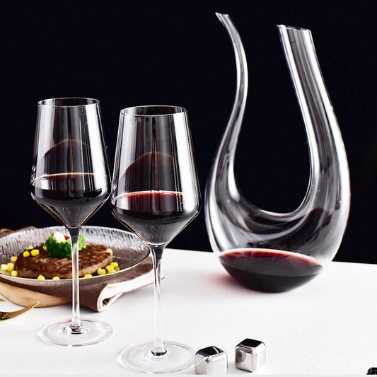 1500ml 50oz Hotel Home Elegant Hand Blown Clear Crystal U Shape Wine Decanter Set with 4 glasses For Vodka Tequila - FurniFindUSA