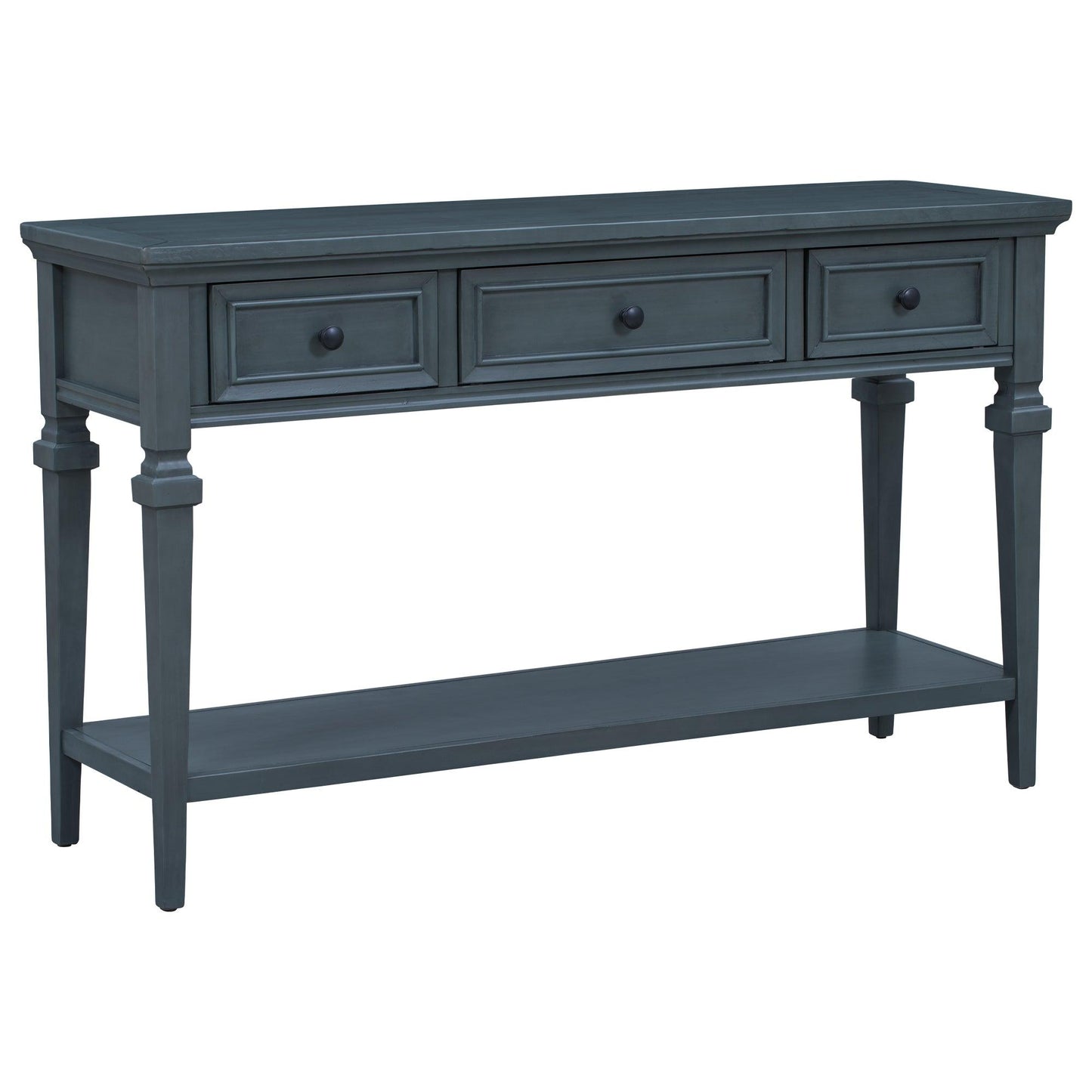 TREXM Classic Retro Style Console Table with Three Top Drawers and Open Style Bottom Shelf (Navy) - FurniFindUSA