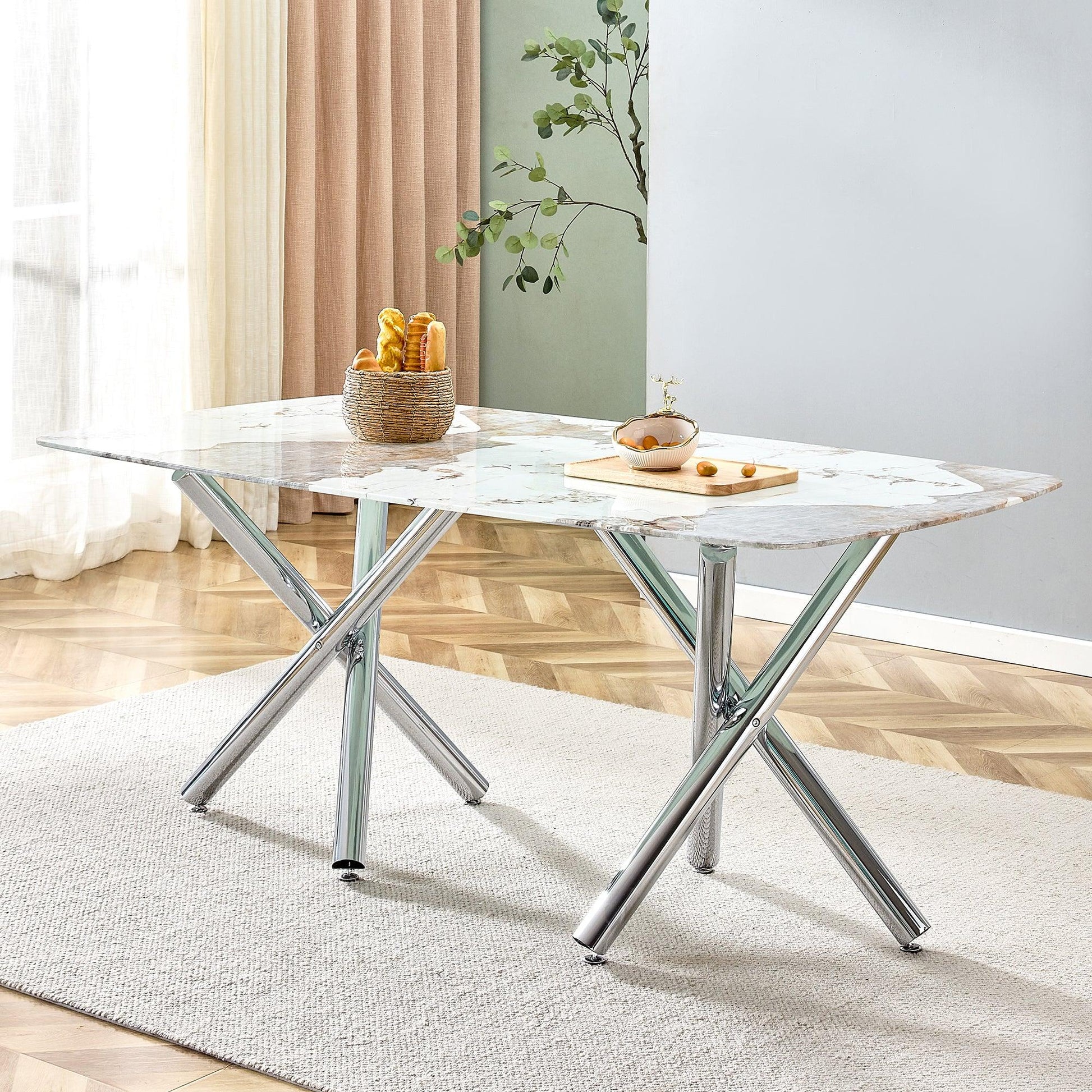 Large modern minimalist rectangular dining table suitable for 6-8 people equipped - FurniFindUSA