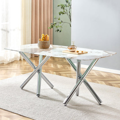 Large modern minimalist rectangular dining table suitable for 6-8 people equipped - FurniFindUSA