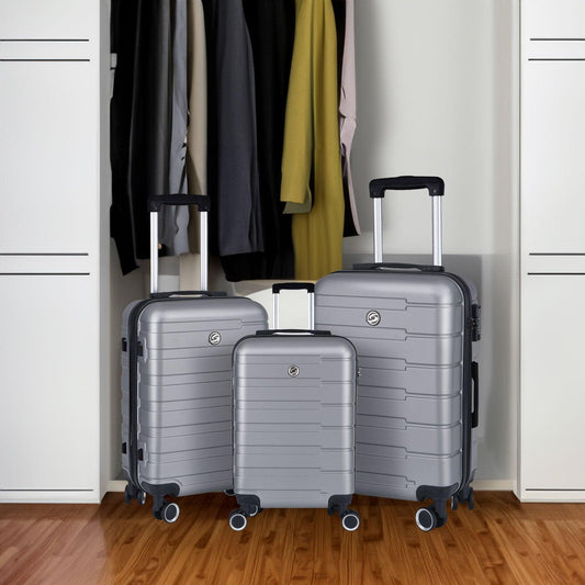 Luggage Suitcase 3 Piece Sets Hardside Carry-on luggage with Spinner Wheels 20"/24"/28" Silver+Grey + ABS - FurniFindUSA