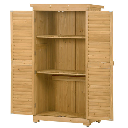 Wooden Garden Shed 3-tier Patio Storage Cabinet Outdoor Organizer Wooden Lockers with Wood (Natural Wood Color -Shutter Design) - FurniFindUSA