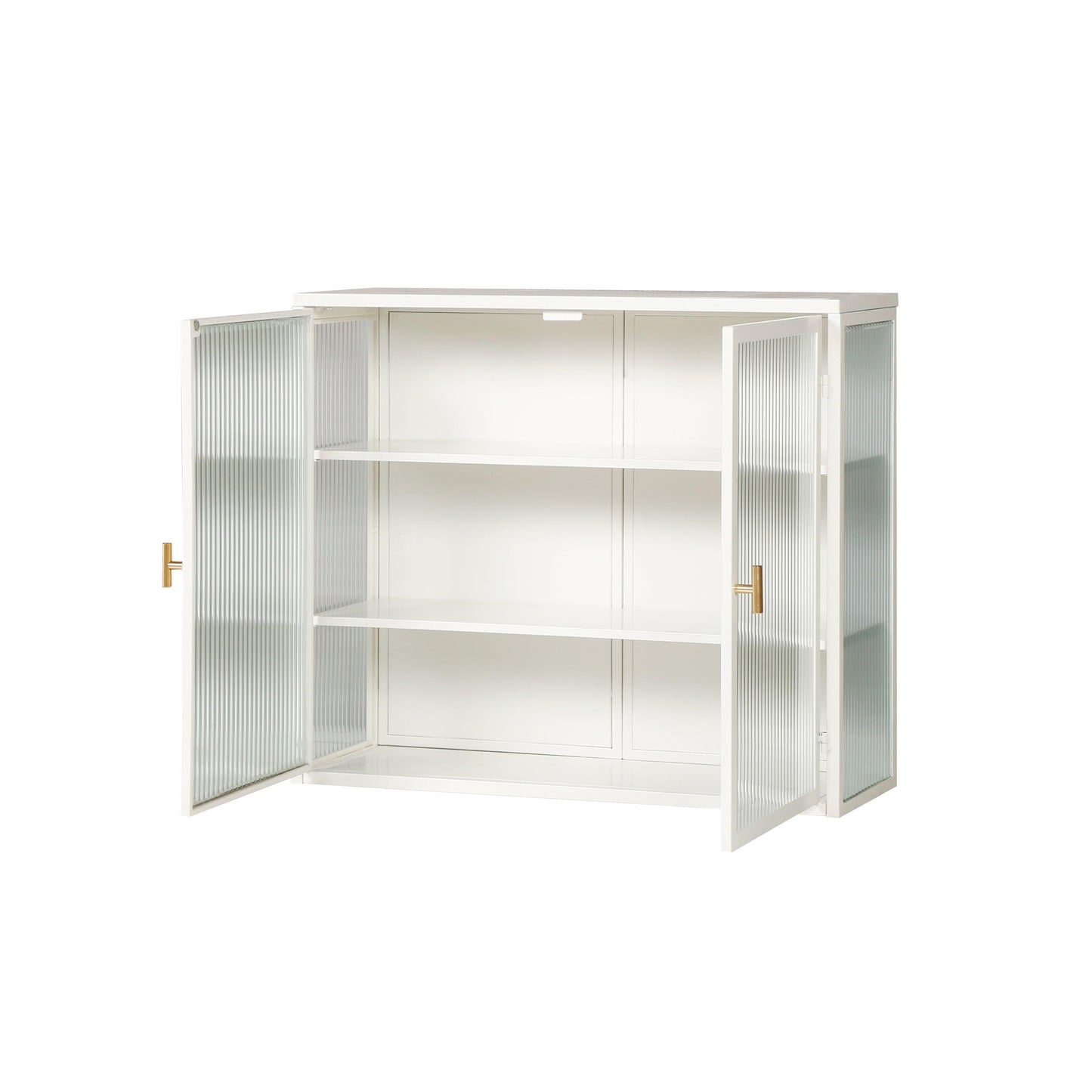 27.56"Glass Doors Modern Two-door Wall Cabinet with Featuring Three-tier White - FurniFindUSA