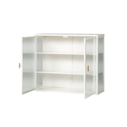 27.56"Glass Doors Modern Two-door Wall Cabinet with Featuring Three-tier White - FurniFindUSA