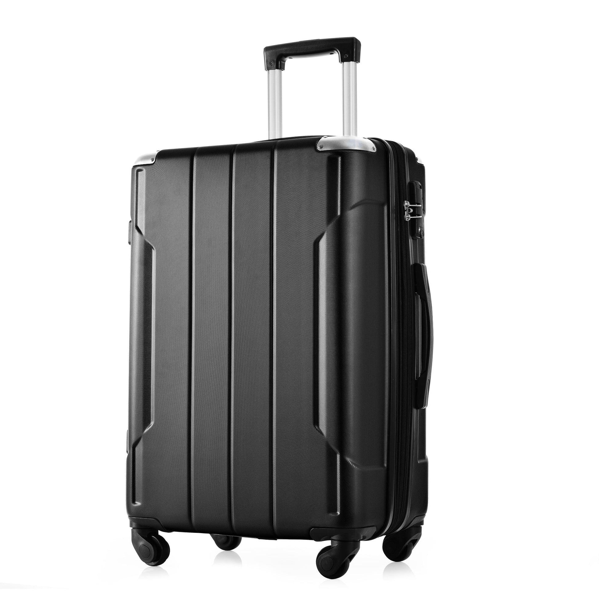 Hardshell Luggage Sets 3 Pcs Spinner Suitcase with TSA Lock Lightweight 20''24''28'' Black + ABS - FurniFindUSA