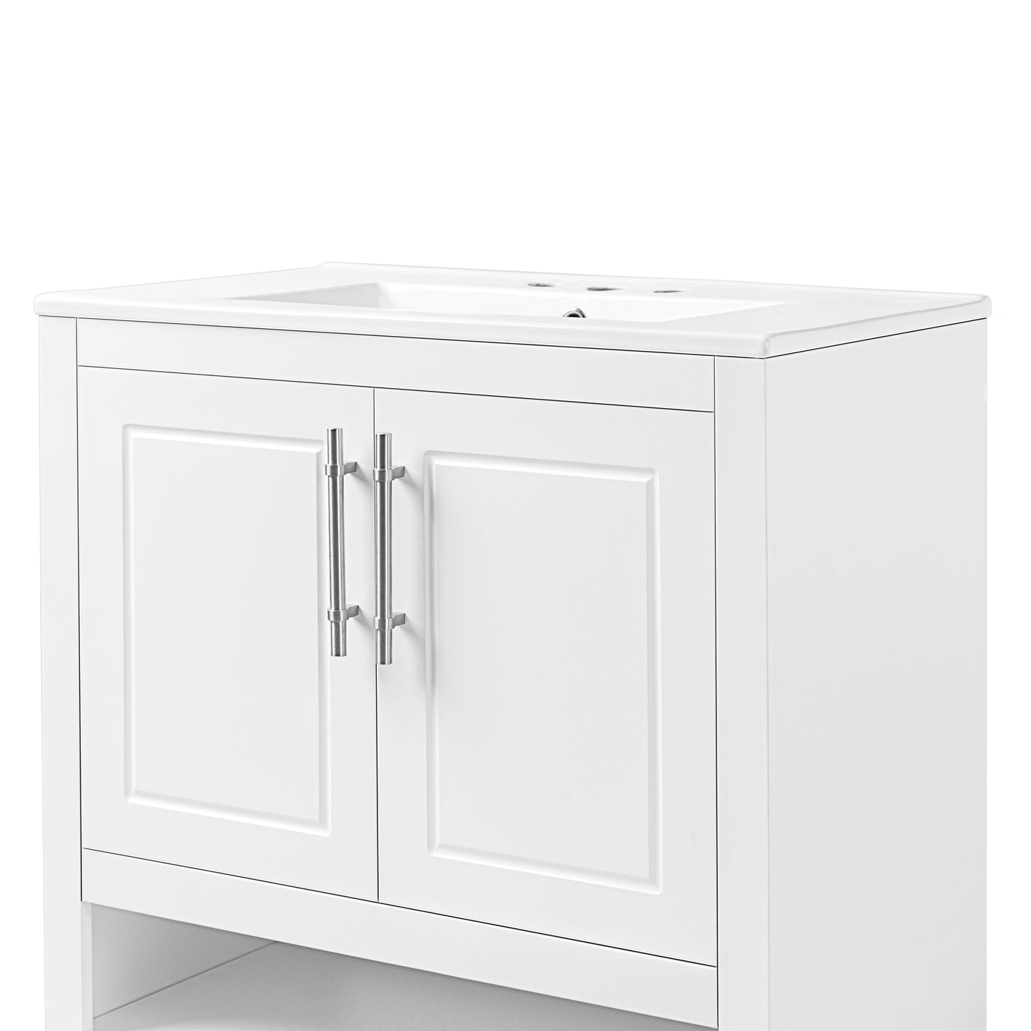 30" Bathroom Vanity with Sink Multi-functional Bathroom Cabinet with Doors and Drawers Solid Frame and MDF Board, White - FurniFindUSA