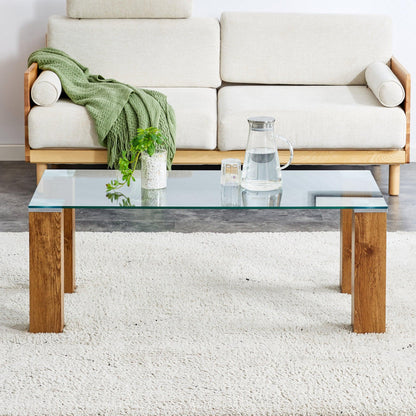 Glass-Top Coffee Table tea table with MDF Legs - Stylish Blend of Elegance and Durability 44.9"*21.7"*16.9" - FurniFindUSA