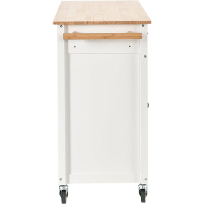 Kitchen Island Cart with Solid Wood Top and Locking Wheels 54.3 Inch Width (White) - FurniFindUSA