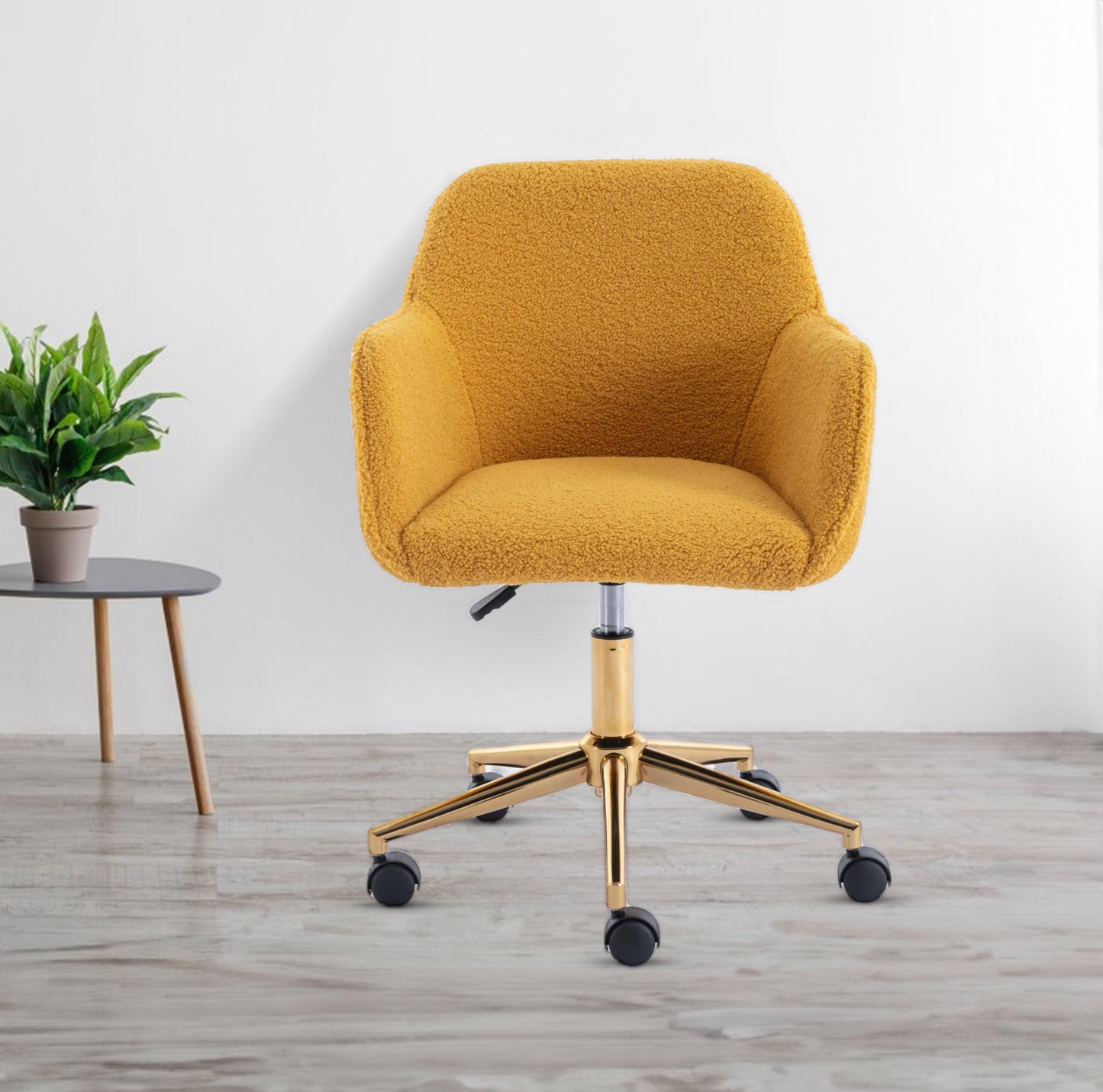 Modern Teddy Fabric Material Adjustable Height 360 Revolving Home Office Chair Yellow - FurniFindUSA