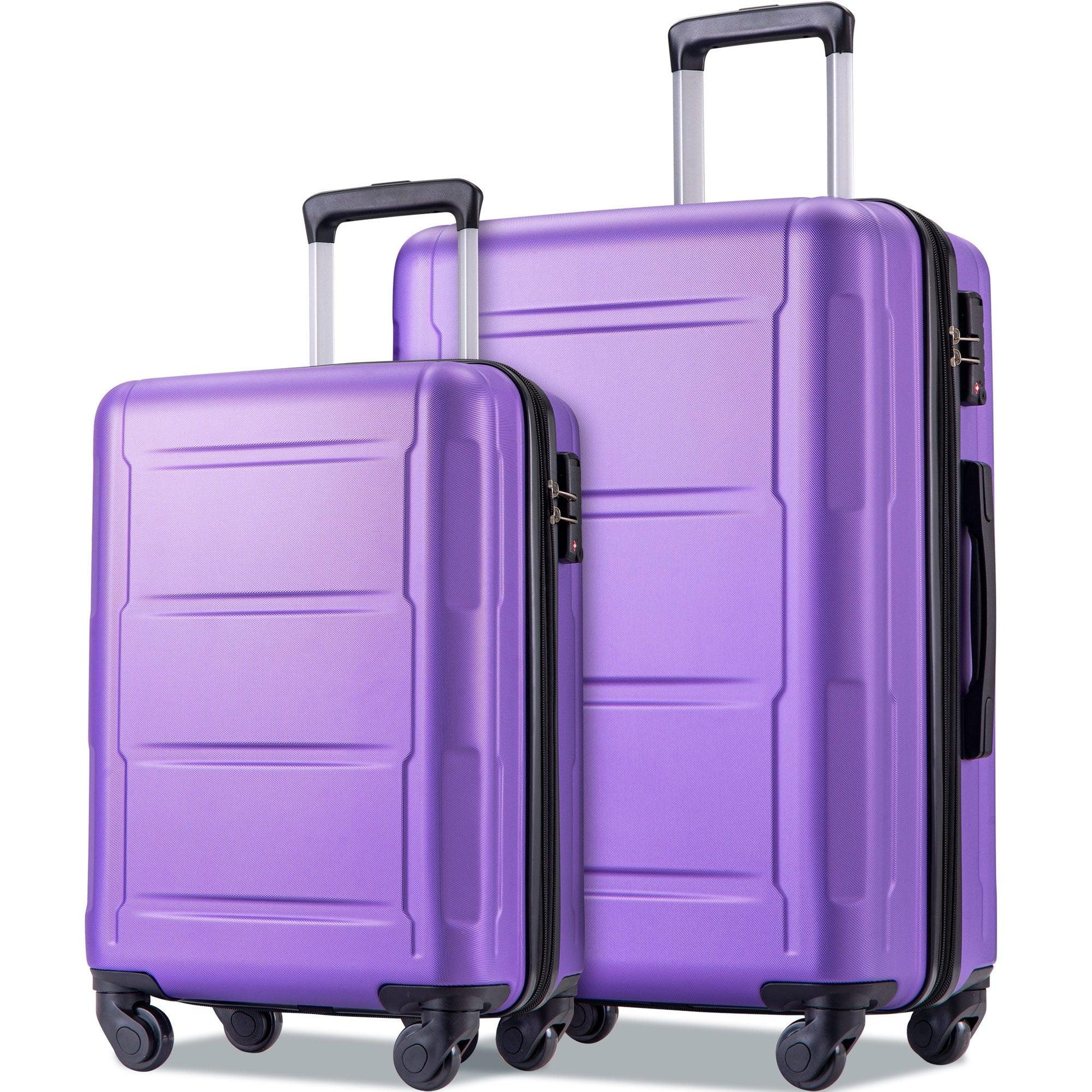 Expanable Spinner Wheel 2 Piece Luggage Set ABS Lightweight Suitcase with TSA Lock 20inch+28inch Purple + Plastic - FurniFindUSA