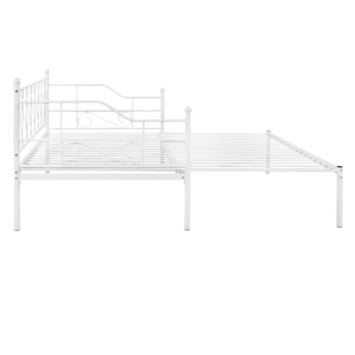 Twin Size Metal Daybed with Trundle Daybed with Slat No Box required White + Iron - FurniFindUSA