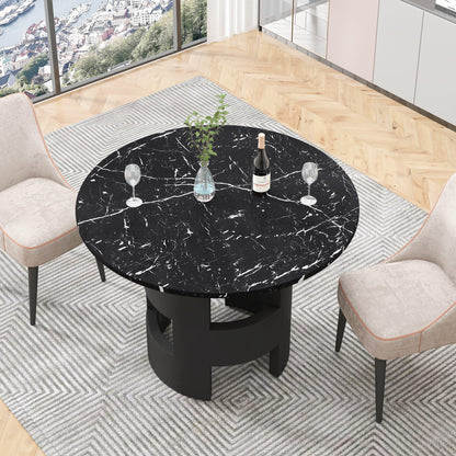 42.12"Modern Round Dining Table with Printed Black Marble Table Top for Dining Room - FurniFindUSA