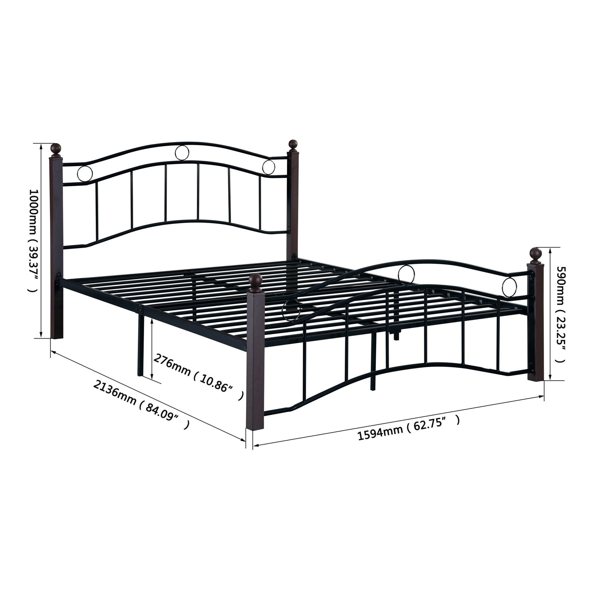 Queen Size Metal Bed Frame with Headboard and Footboard - FurniFindUSA