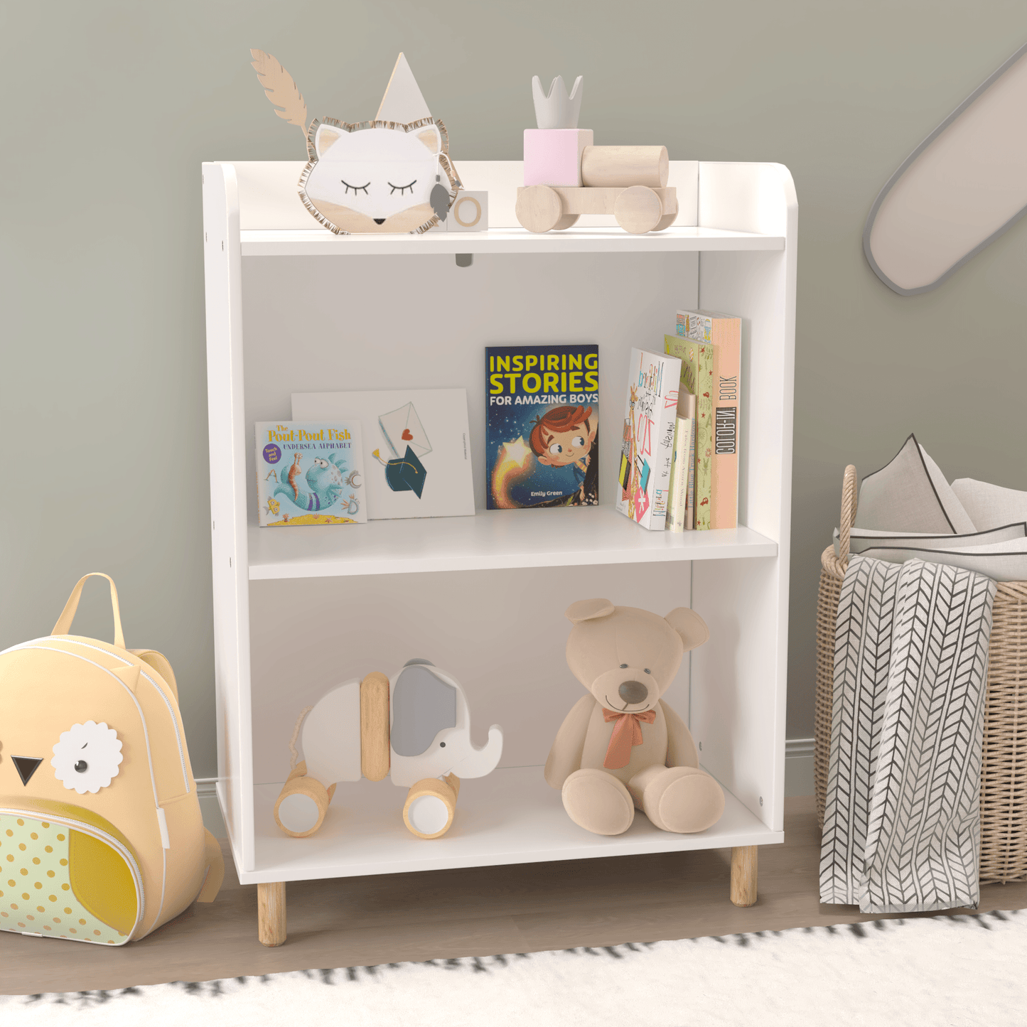 Kids 3-Tier Bookcase Children's Book Display Bookshelf Toy Storage Cabinet Organizer for Children's Room - FurniFindUSA