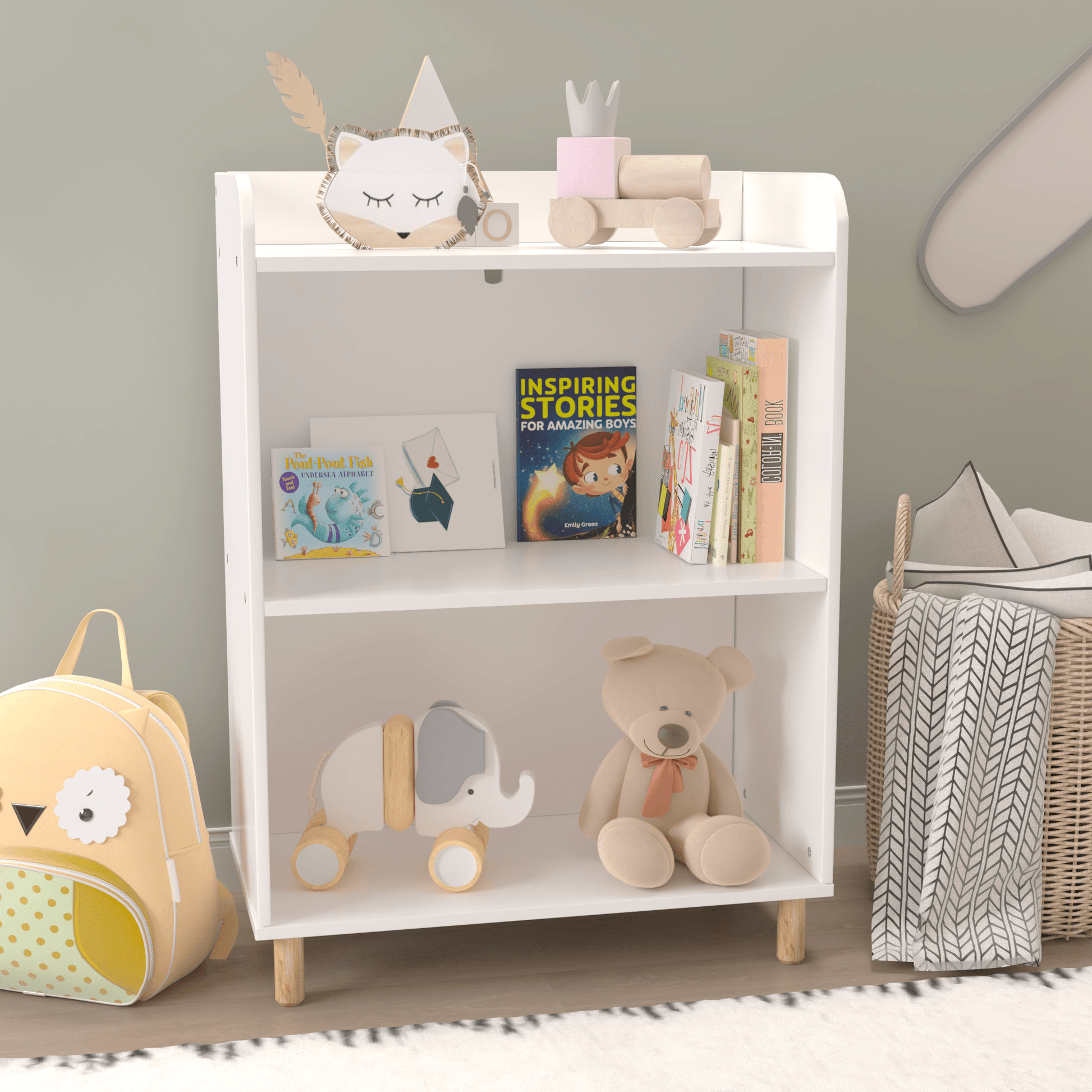 Kids 3-Tier Bookcase Children's Book Display Bookshelf Toy Storage Cabinet Organizer for Children's Room - FurniFindUSA