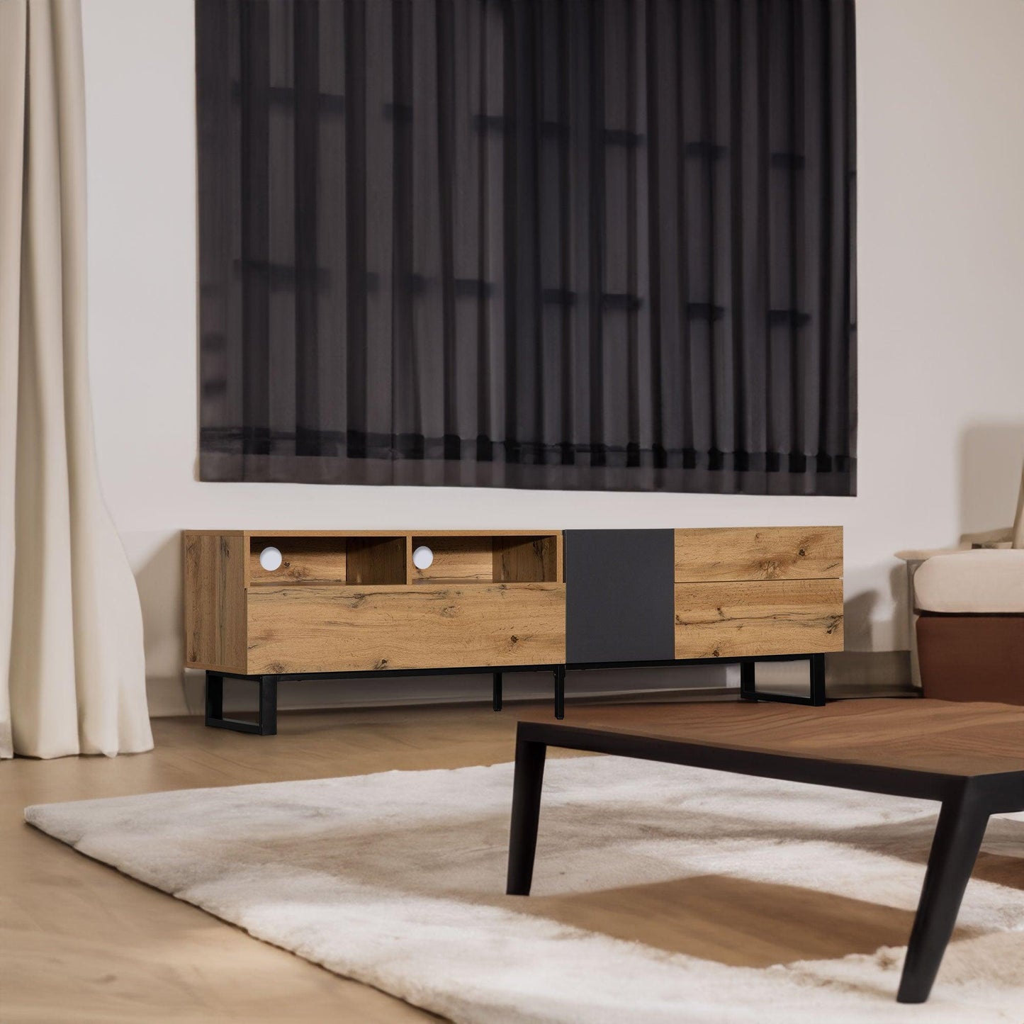 Modern TV Stand for 80'' TV with Double Storage Space - FurniFindUSA