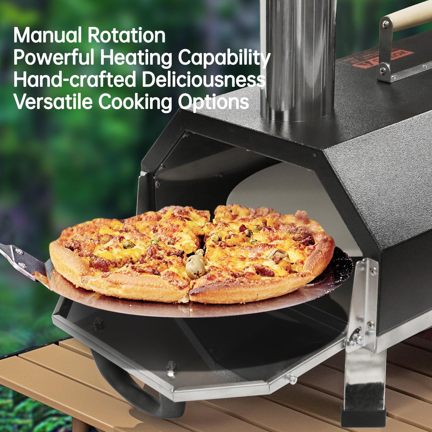 Semi-Automatic Black 12 Outdoor Pizza Oven Portable Wood Fired Pizza Oven Outdoor - FurniFindUSA