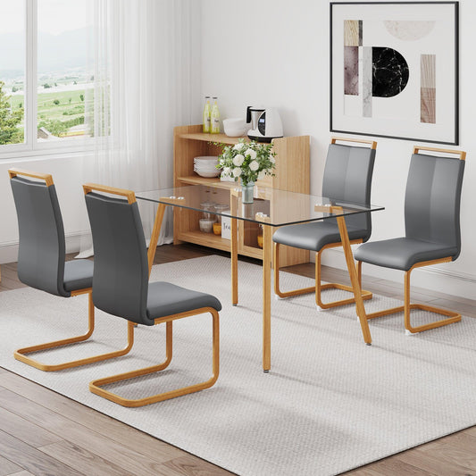 Table and chair set 1 table and 4 grey chairs Glass dining table with 0.31 "tempered glass tabletop - FurniFindUSA