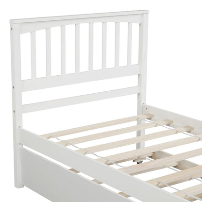 Twin size Platform Bed with Trundle White - FurniFindUSA