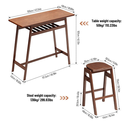 3 PCS Pub Dining Set Retro Bar Table Rubber Wood Stackable Backless High Stool for 2 - FurniFindUSA